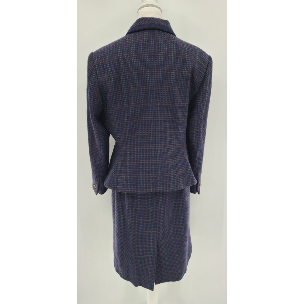 Kasper ASL Tweed Navy Skirt Suit Set 12 Petite Wool Vtg Career Dark Academia - Picture 4 of 12